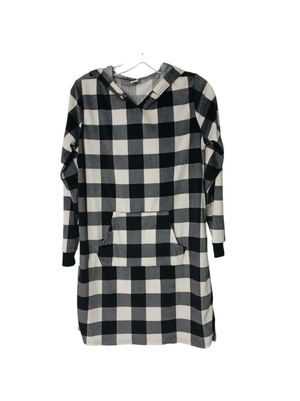 Sleep Chic Size XS Nightgown Hooded Black White Buffalo Check Super Soft #D-40 - Picture 5 of 9